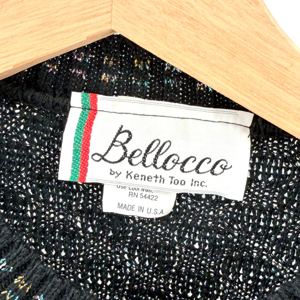 Vintage 80s Bellocco Black Metallic Rainbow Thread Sparkle Sweater Vest Top