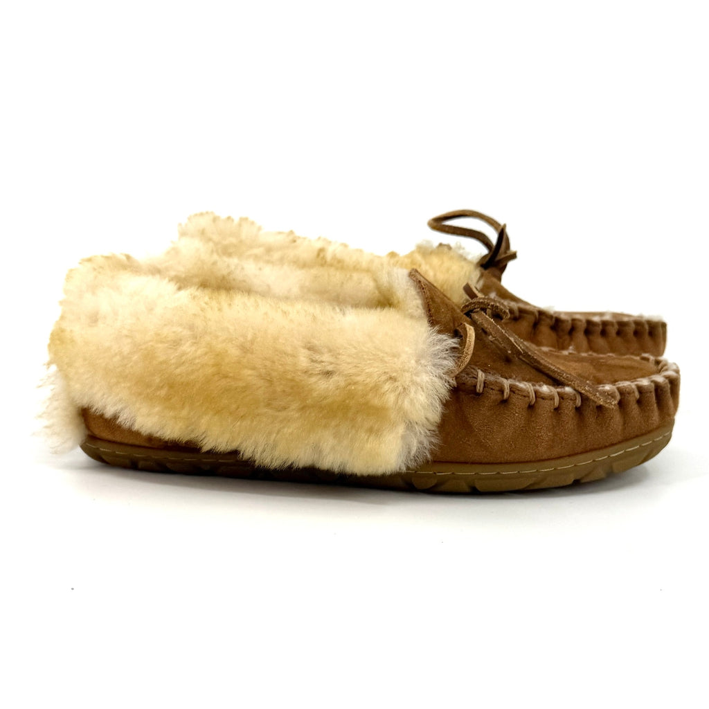 LL Bean Brown Genuine Suede Shearling Moccasin Slippers