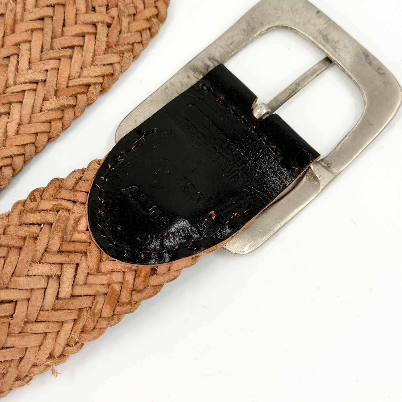 Vintage 90s Black Tan Genuine Leather Boho Western Woven Braided Belt