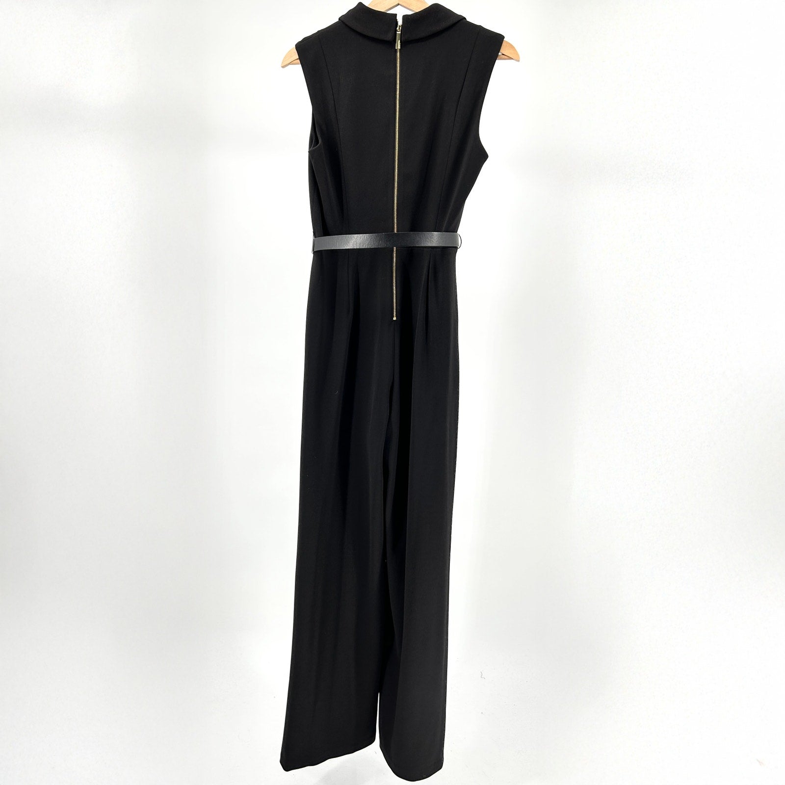Calvin Klein Black Wide Leg Belted Gold Hardware Sleeveless Jumpsuit