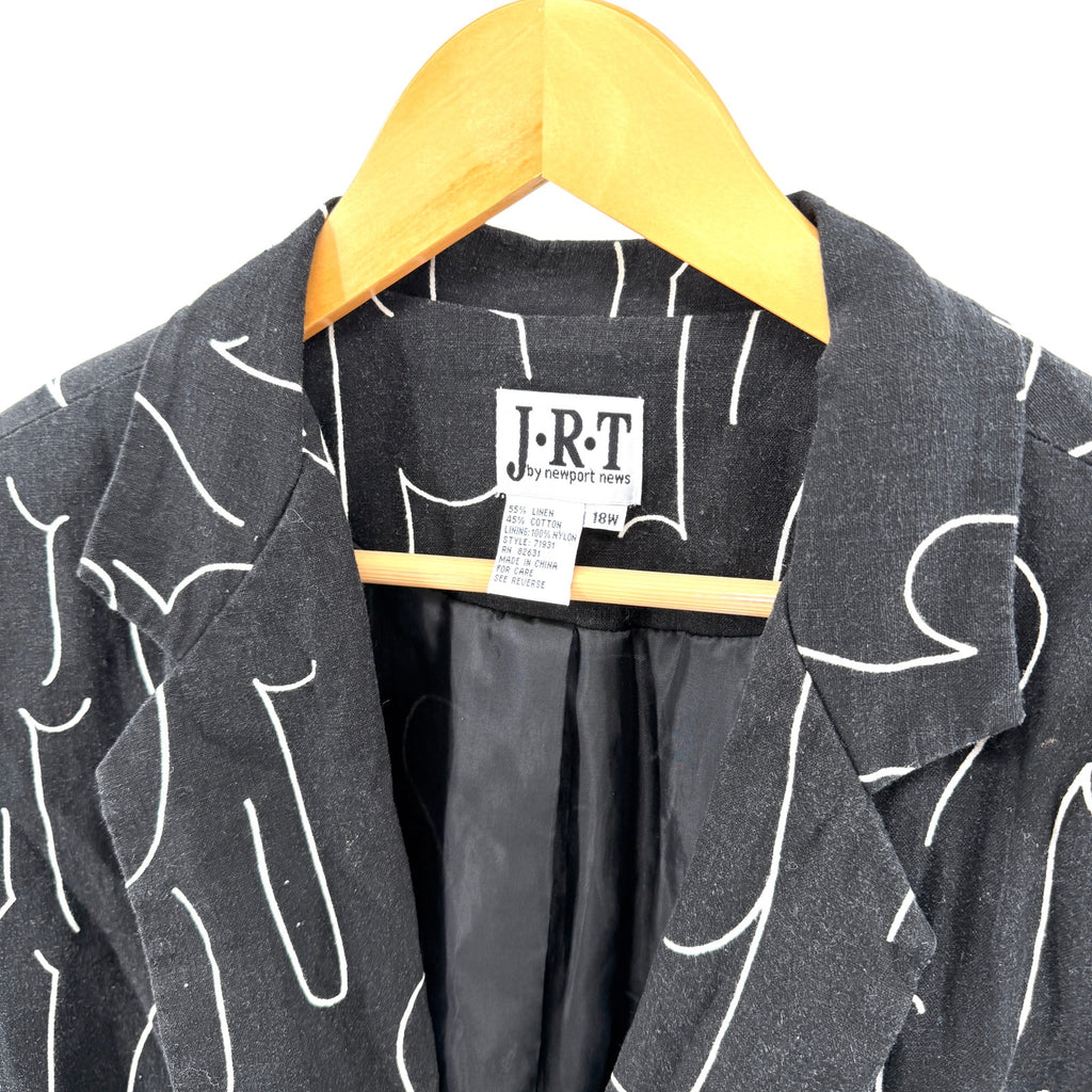 Vintage 90s JRT Black White Artistic Graphic Oversized Blazer Jacket