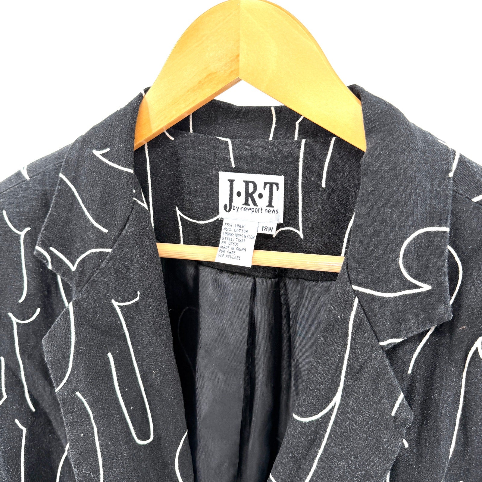 Vintage 90s JRT Black White Artistic Graphic Oversized Blazer Jacket