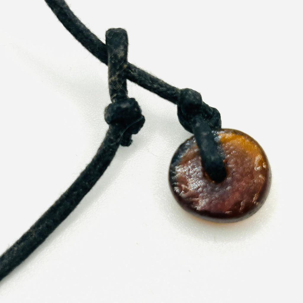 Handmade Copper Wrapped Chinese Stone Pendant Black Cord Necklace