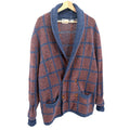 Vintage 80s Alan Flusser Blue Orange 100% Wool Plaid Double Breasted Cardigan