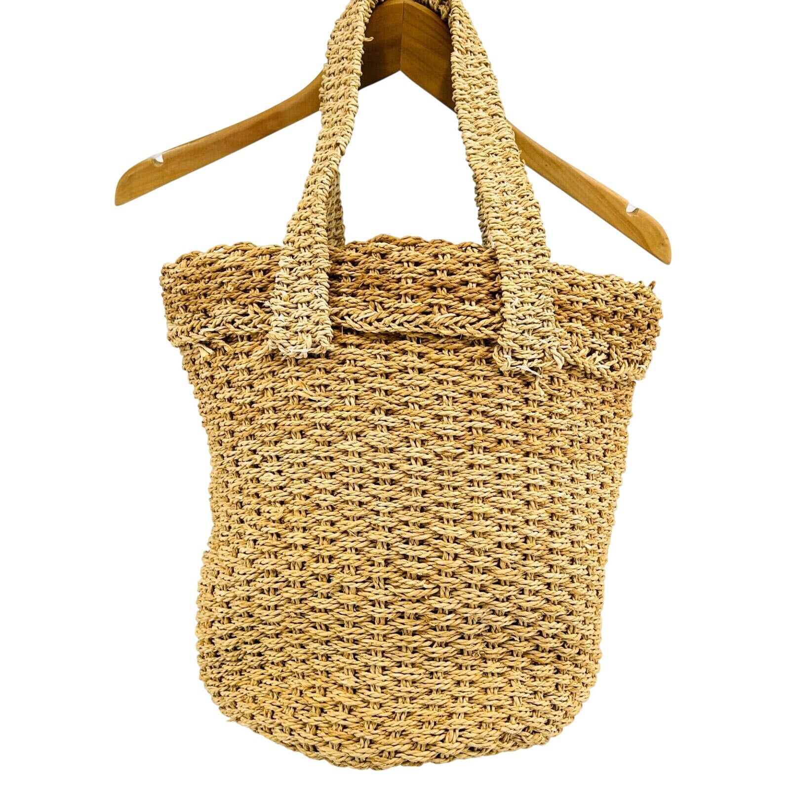 Vintage Tan Woven Straw Extra Large Boho Market Tote Basket Bag