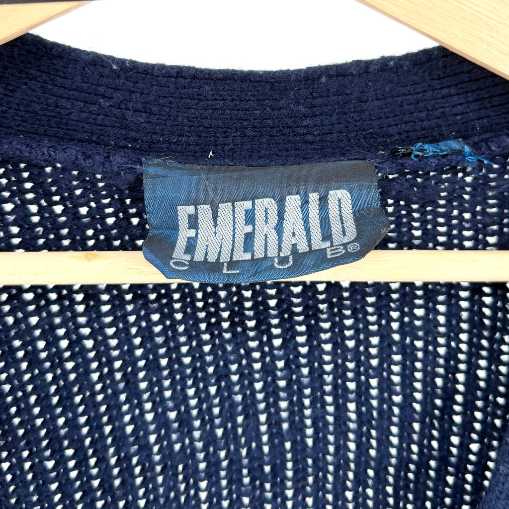 Vintage 90s Emerald Club Navy Blue Argyle Grunge Button Front Cardigan Sweater
