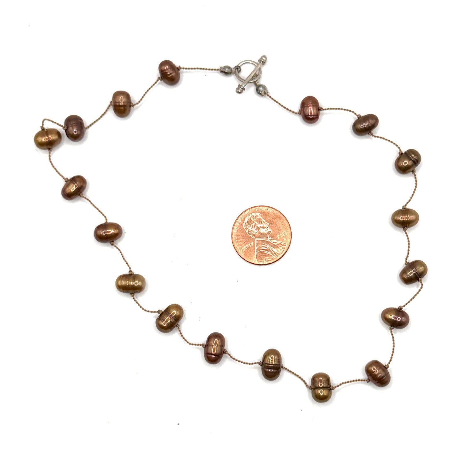 Vintage 90s Brown Baroque Freshwater Pearl Hand Knotted Floating Choker Necklace