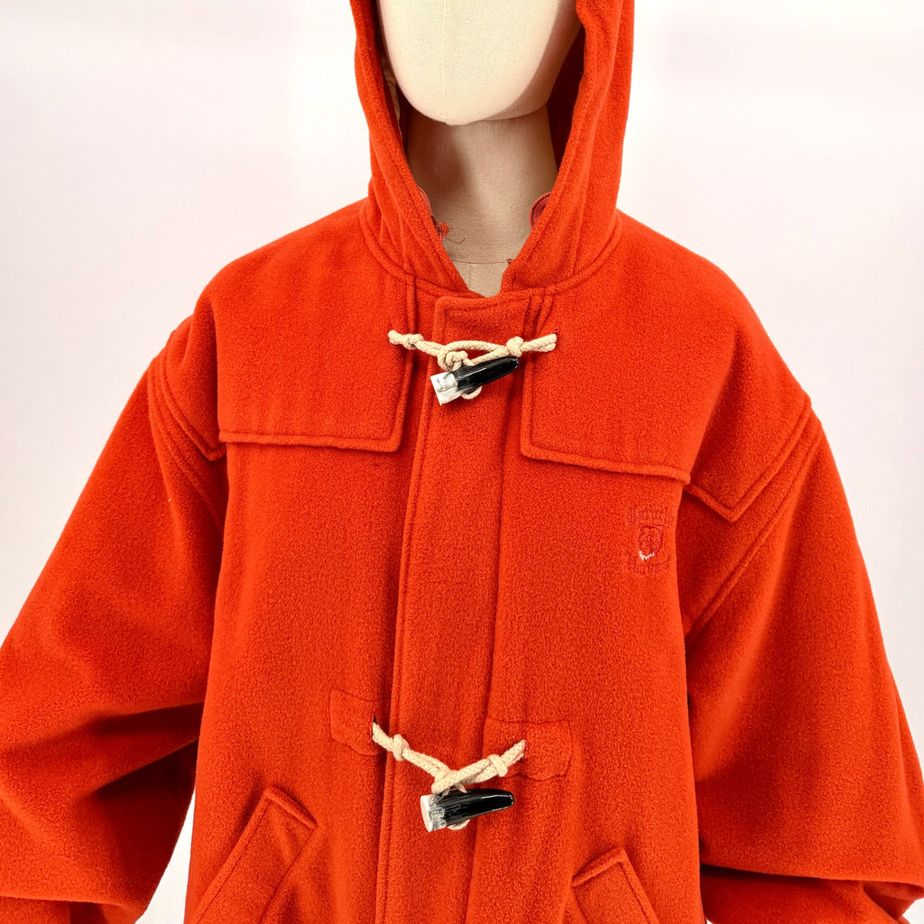 Vintage 80s/90s Caroche Harvest Orange Wool Blend Hooded Toggle Duffle Coat