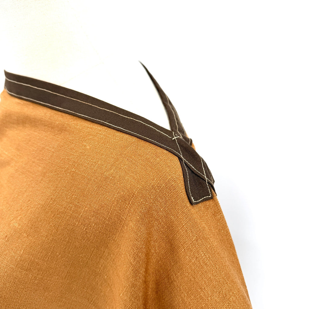 Vintage 70s Brown Striped Fringed Distressed Boat Neck Wrap Poncho