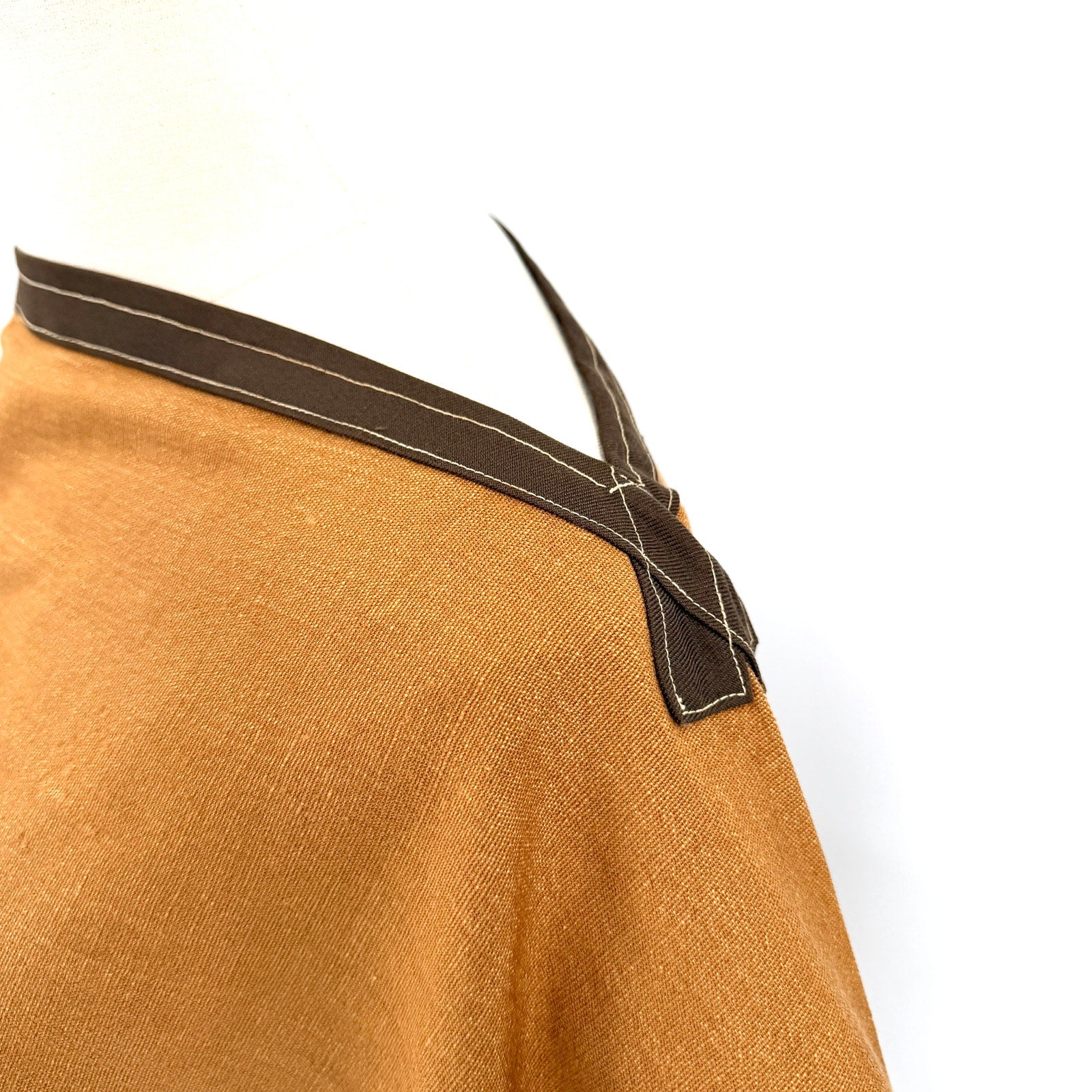Vintage 70s Brown Striped Fringed Distressed Boat Neck Wrap Poncho