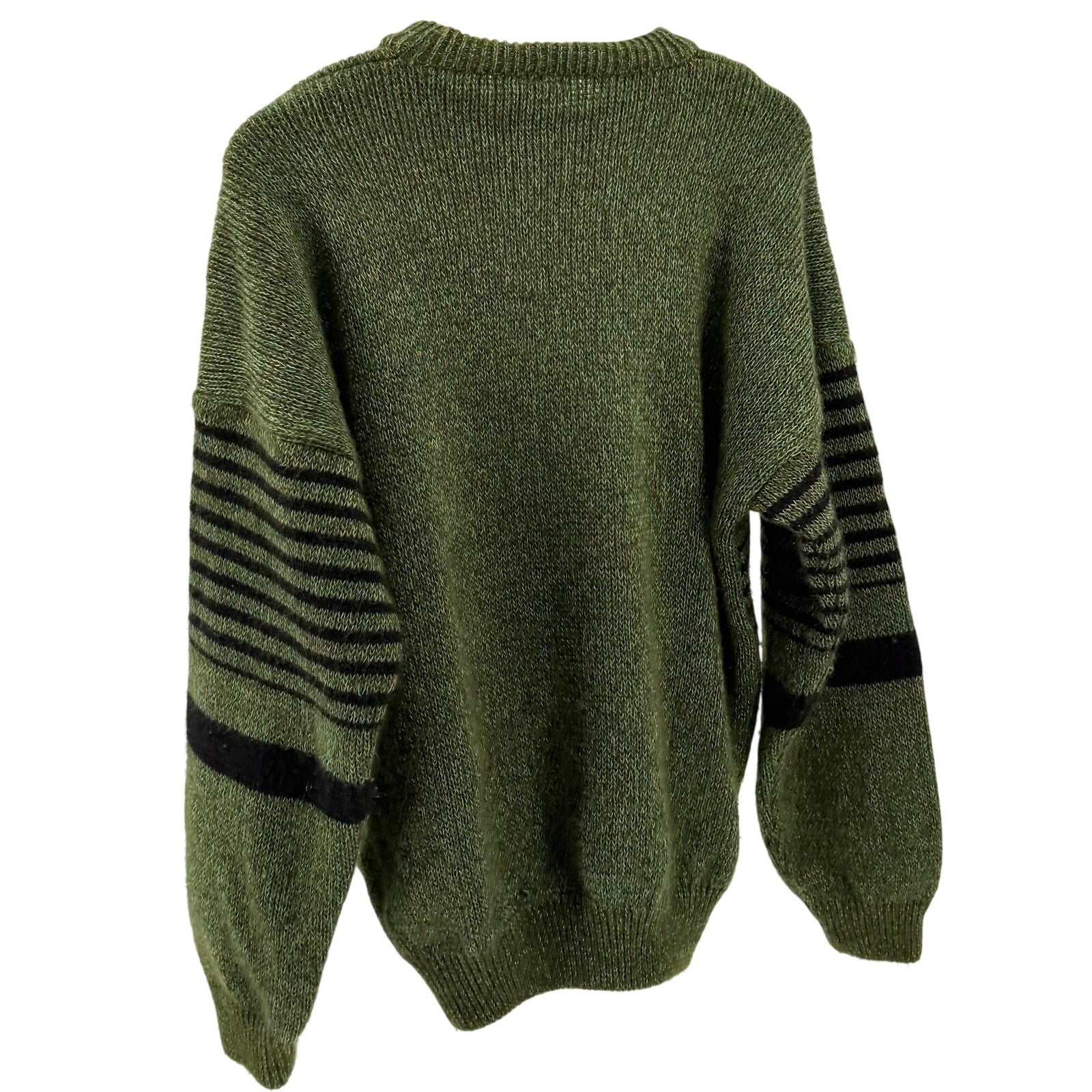 Vintage 80s JAG Forest Green Black Stripe Graphic Trim Acrylic Crewneck Sweater