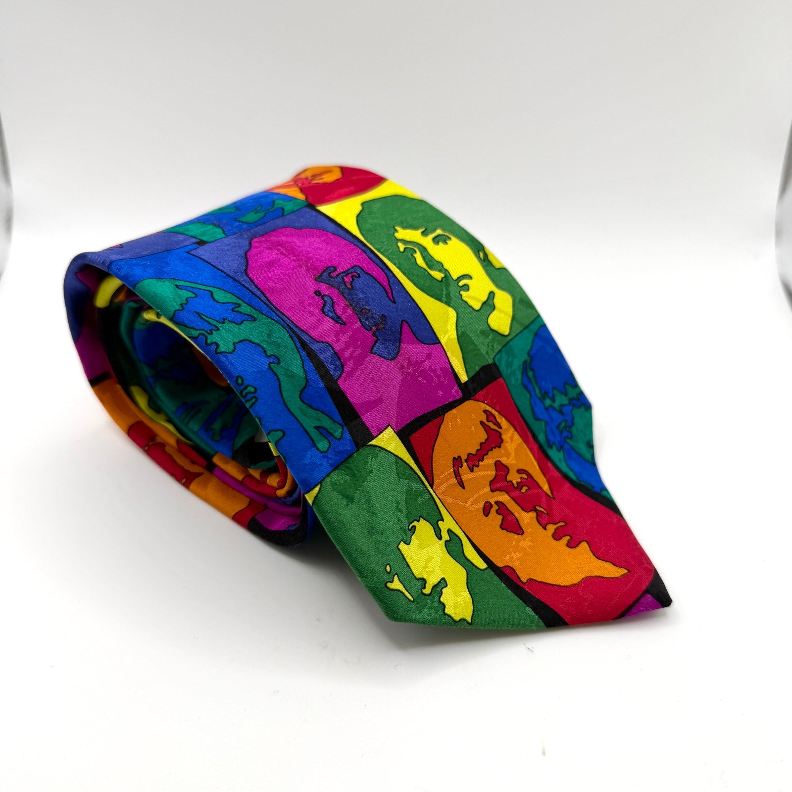 Vintage 90s Beatles Warhol Avedon Silk Psychedelic Pop Art Necktie