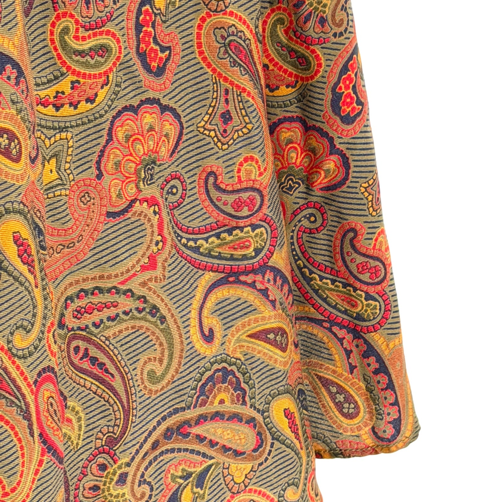 Vintage 80s Jones New York Olive Red Paisley 100% Rayon Circle Skirt