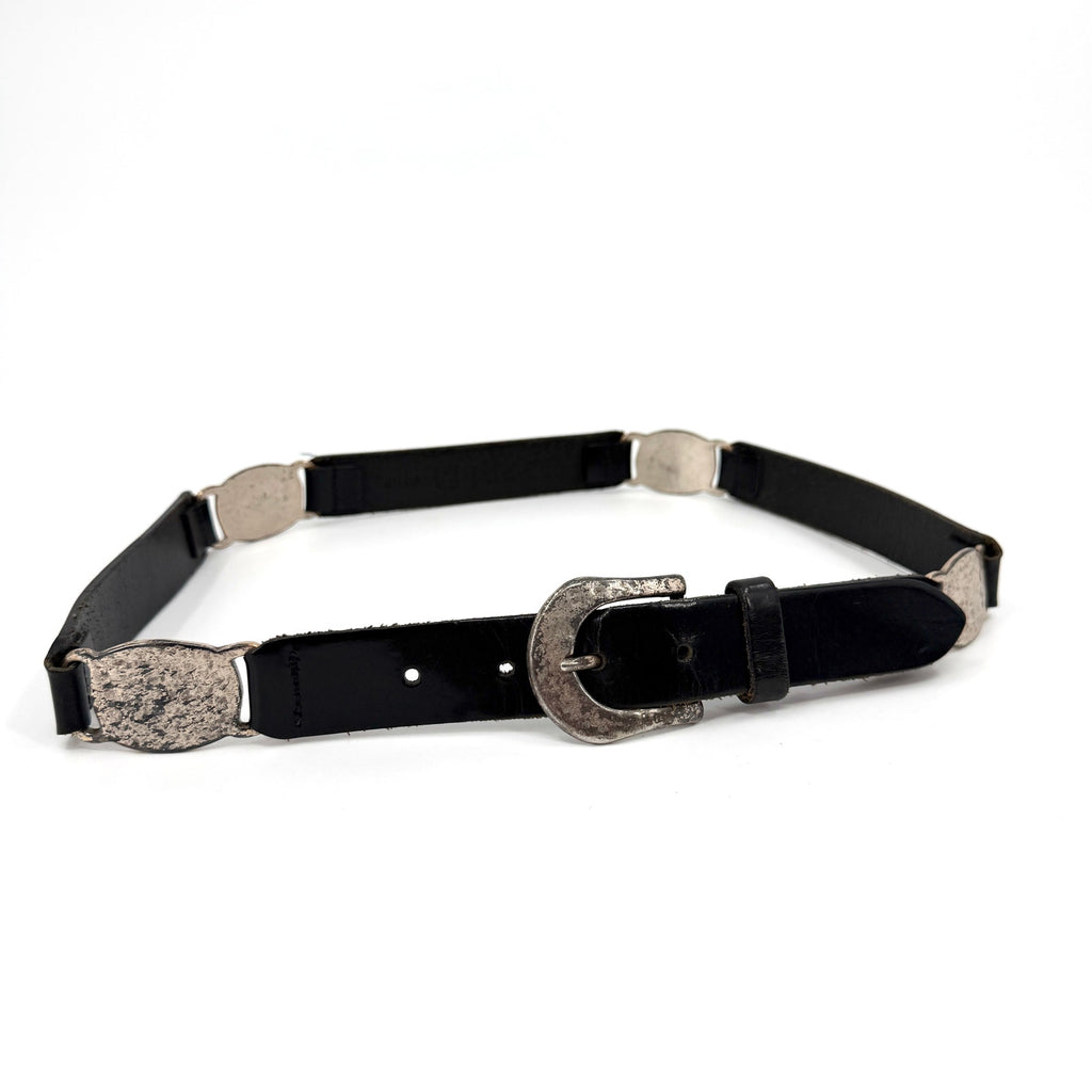 Vintage 90s Fossil Black Genuine Leather Boho Western Medallion Belt