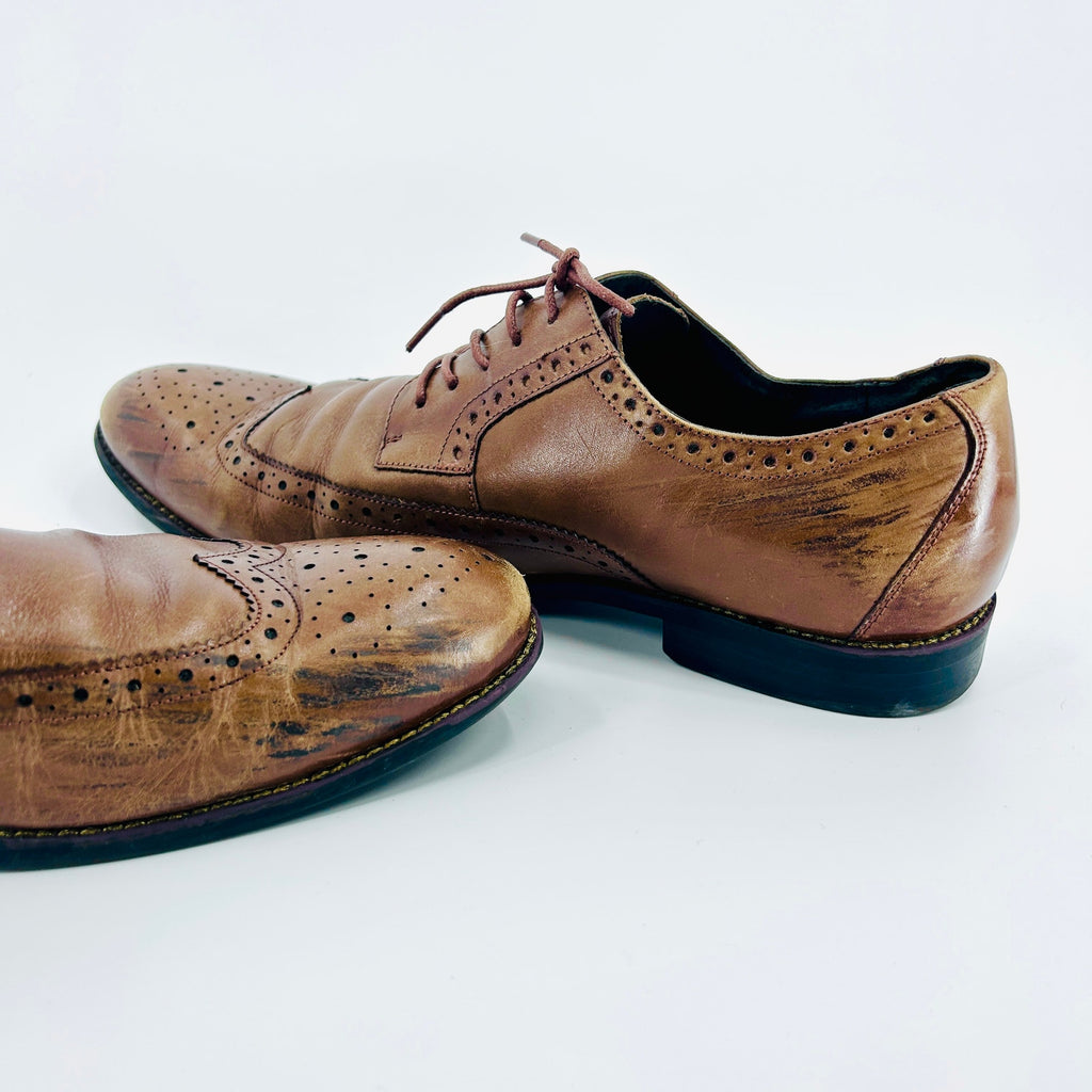 Stacy Adams Brown Tan Leather Wingtip Brogue Oxford Dress Shoes