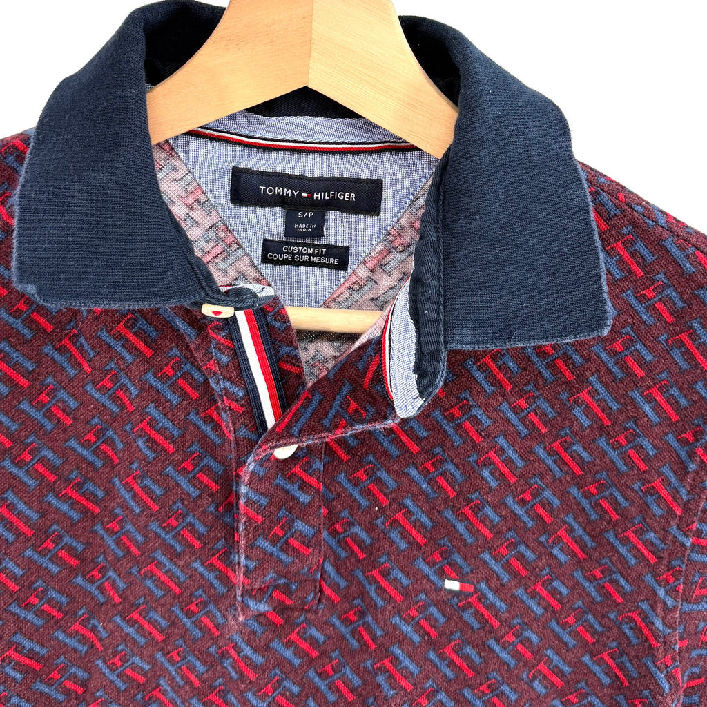 Tommy Hilfiger Maroon All Over Print 100% Cotton Logo Polo Shirt