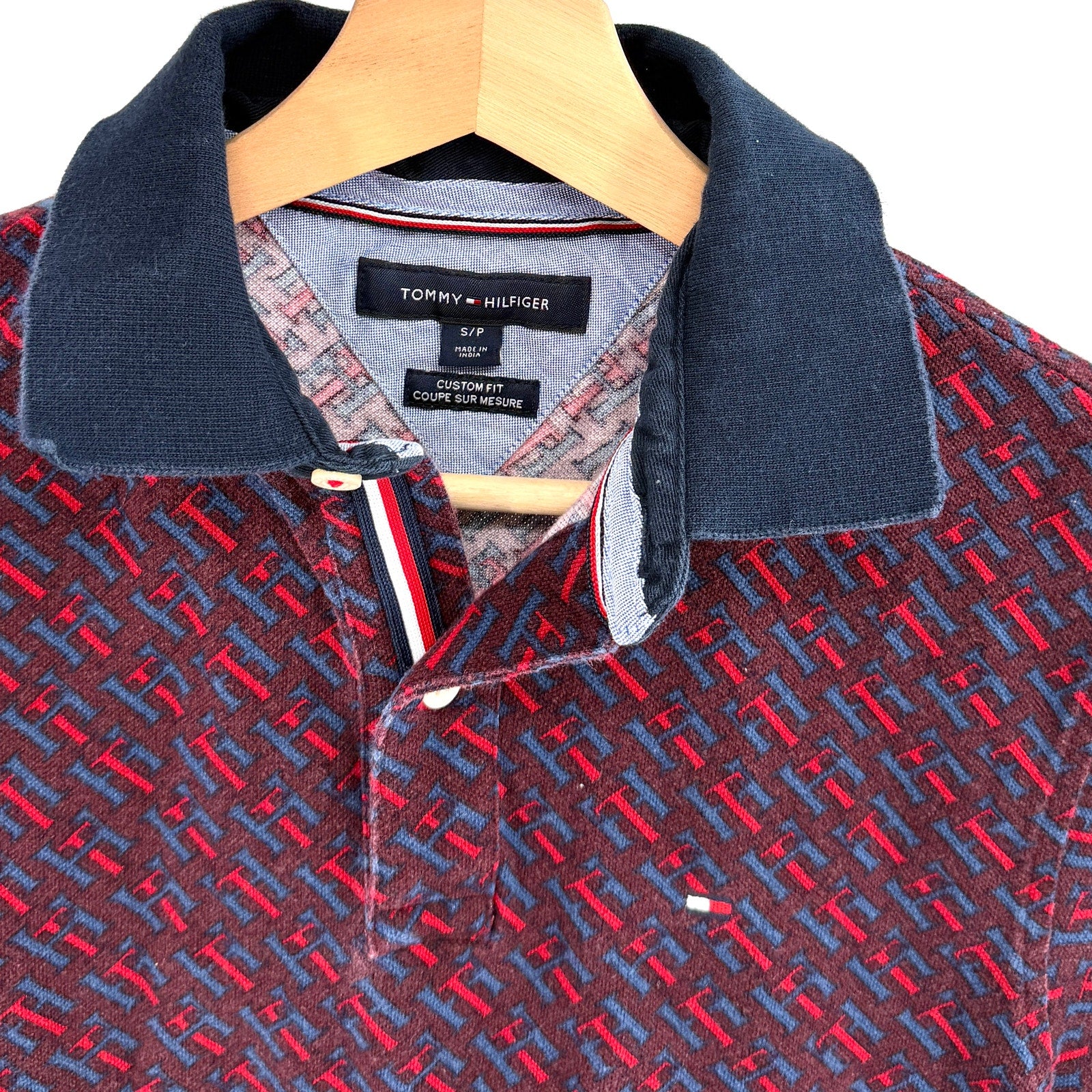 Tommy Hilfiger Maroon All Over Print 100% Cotton Logo Polo Shirt
