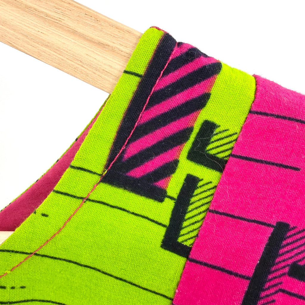 Neon Green Pink Geometric African Print 100% Cotton Batwing Midi Dress