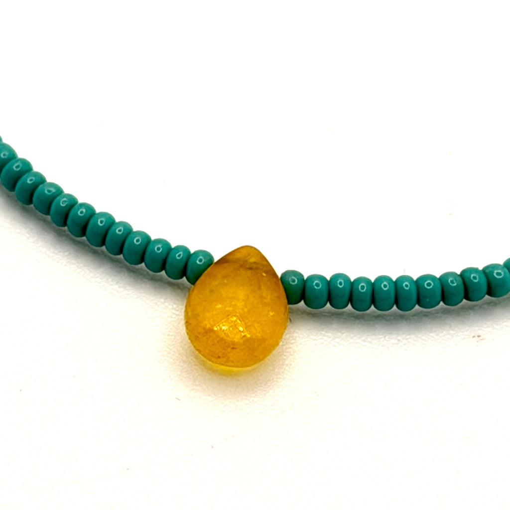 Vintage 90s Turquoise Yellow Citrine Seed Bead Boho Large Hoop Earrings