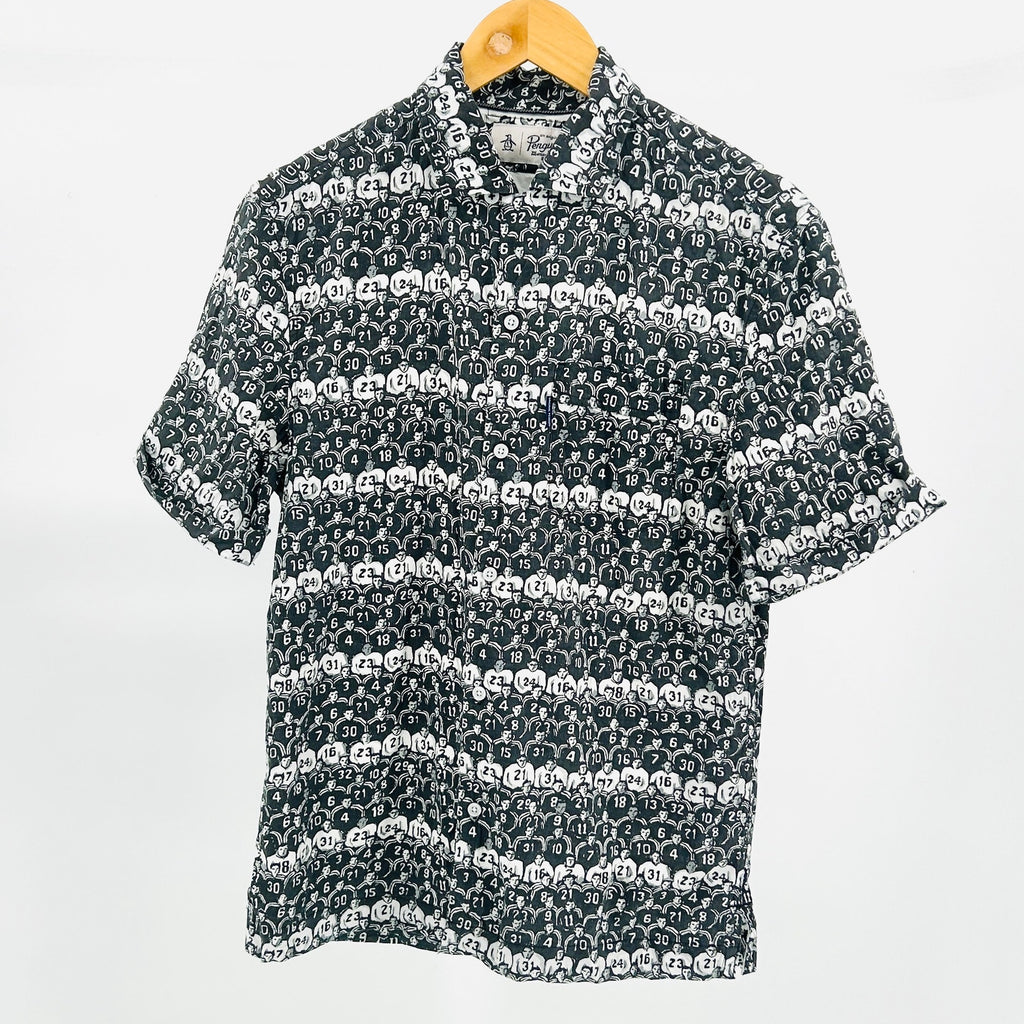 Original Penguin Black White Cotton Viscose Graphic Football Print Shirt