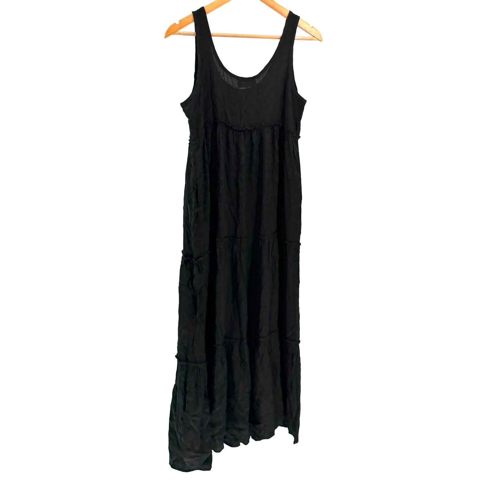 Natural Life Black Tiered Peasant Rayon Maxi Dress