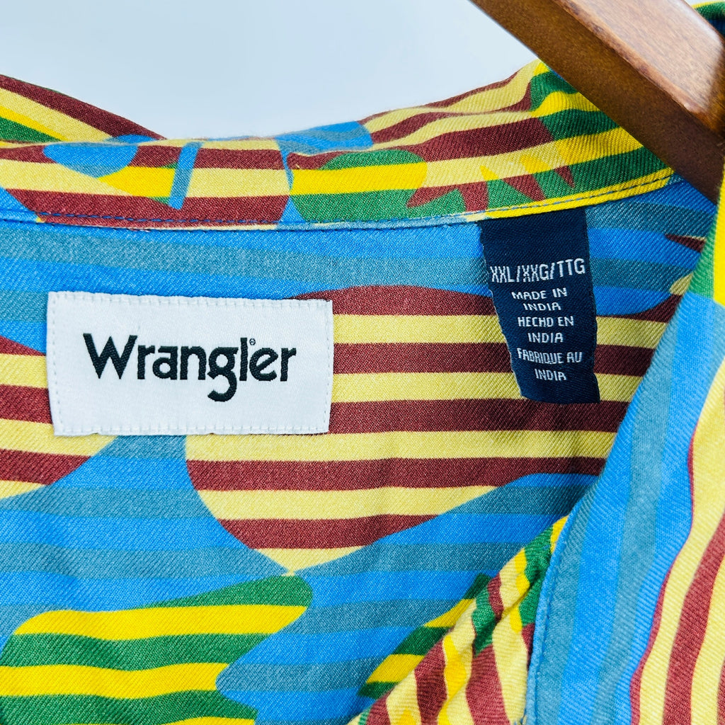 Wrangler Multicolor Western Cowboy Trippy Horse Print Striped Shirt