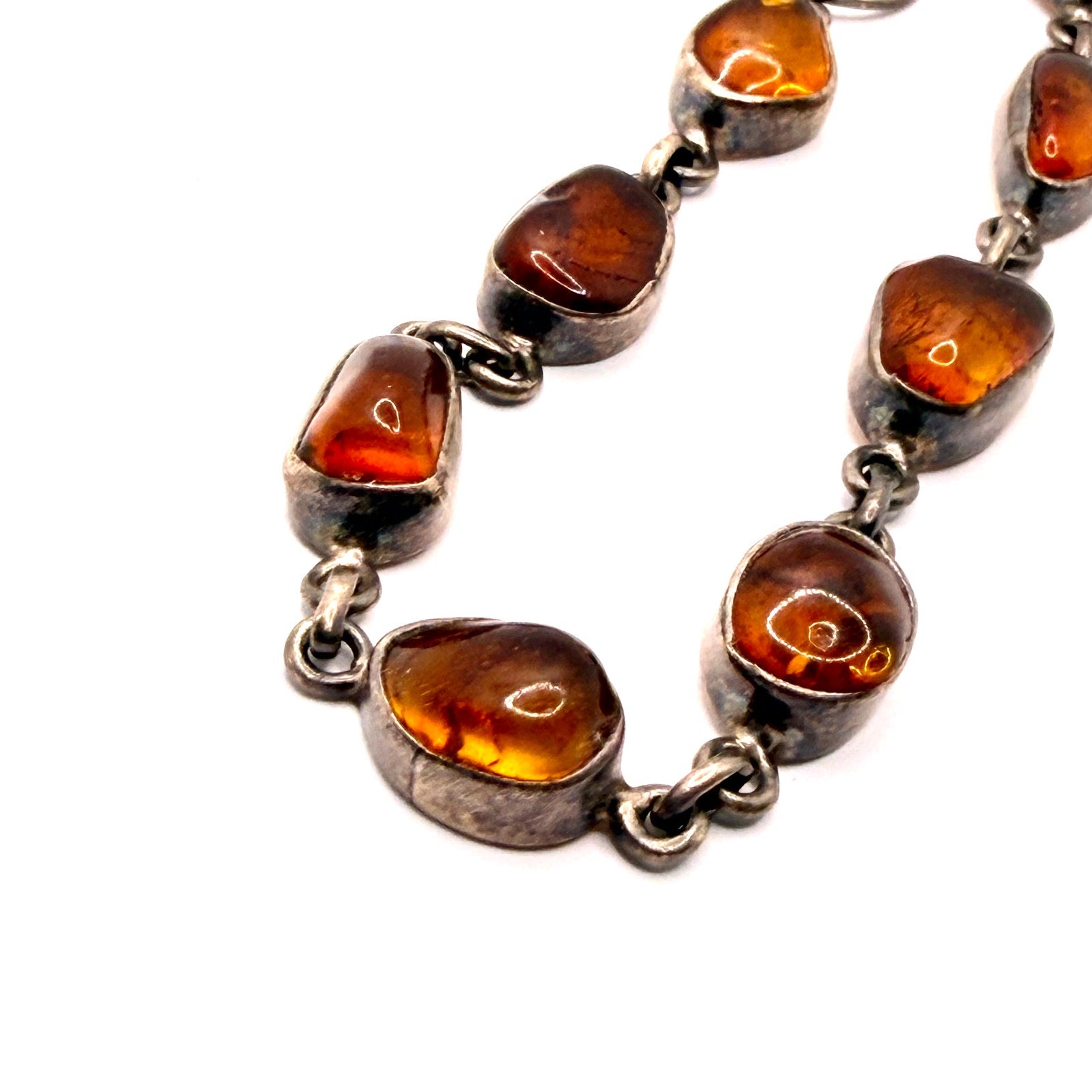 Vintage 90s Baltic Amber Sterling Silver Bezel Link Bracelet