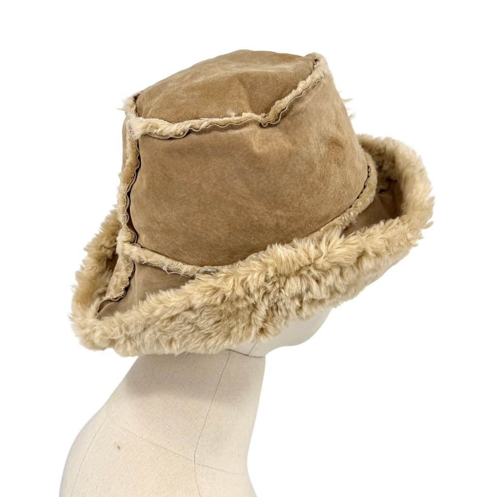 Vintage Y2K Wilsons Leather Maxima Beige Genuine Suede Faux Fur Bucket Hat