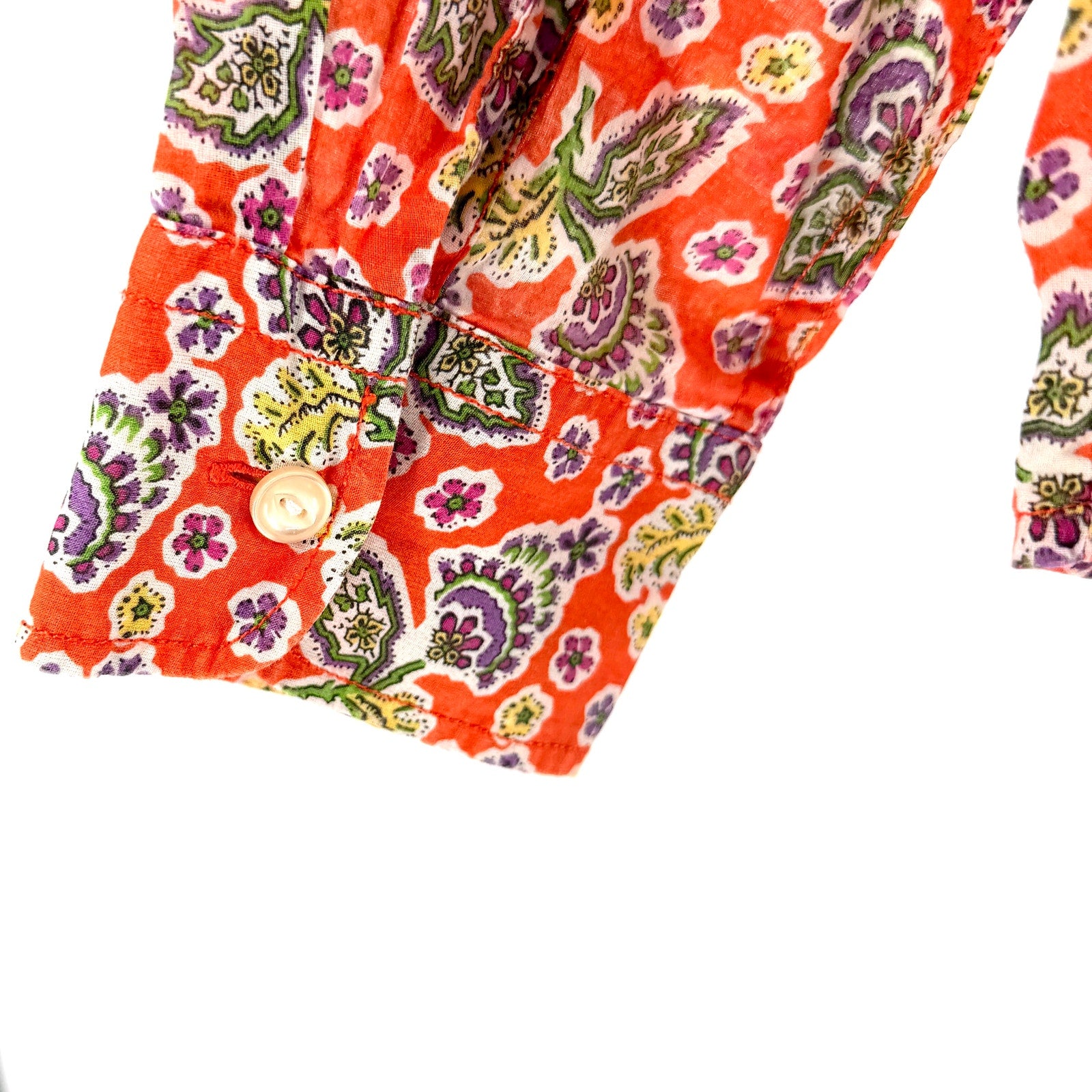 Lauren Ralph Lauren Orange Purple Floral 100% Cotton Button Down Shirt