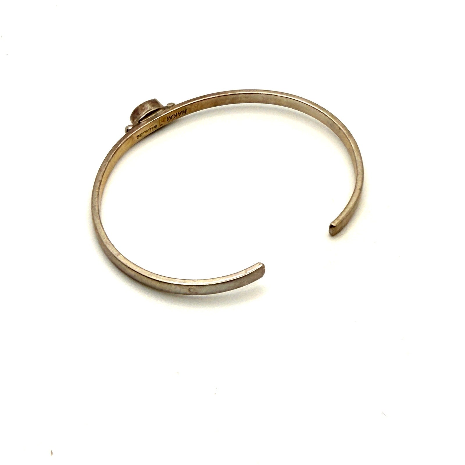Vintage 90s Nakai Signed Sterling Silver Southwestern White Opal Cuff Bracelet