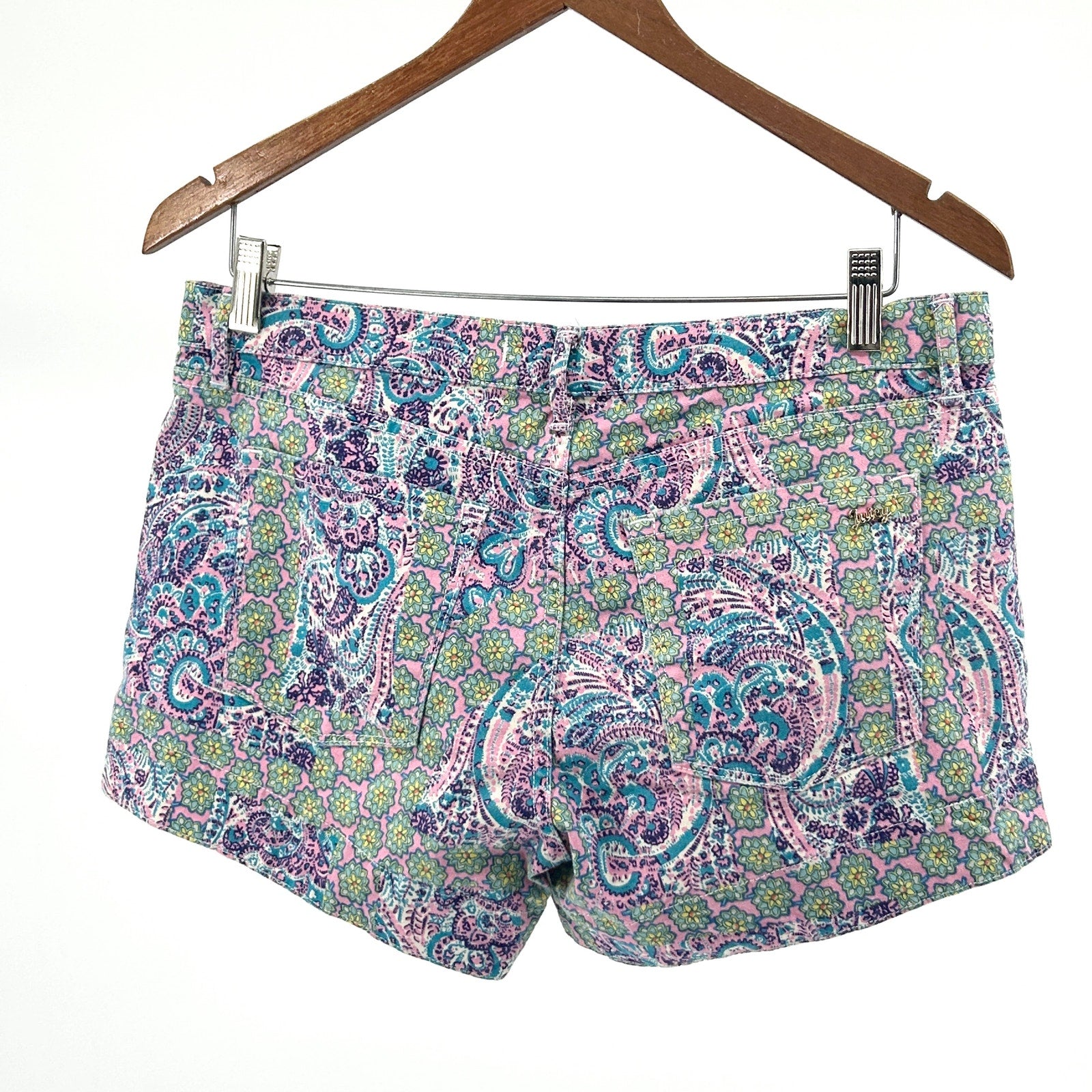 Y2K Juicy Couture Pink Teal Paisley Floral Low Rise Shorts