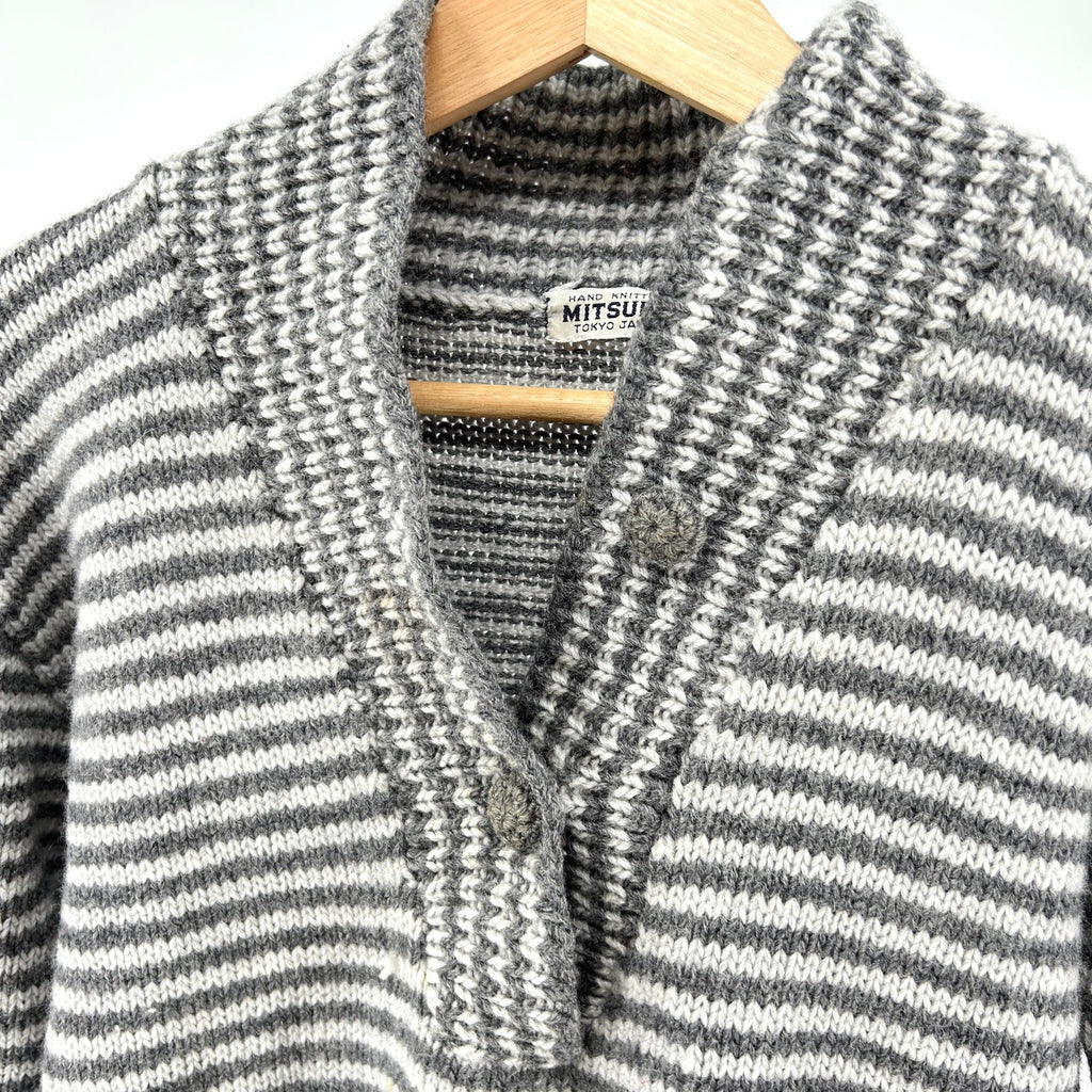Vintage 90s Mitsuba Gray Striped 100% Wool Minimalist Sweater