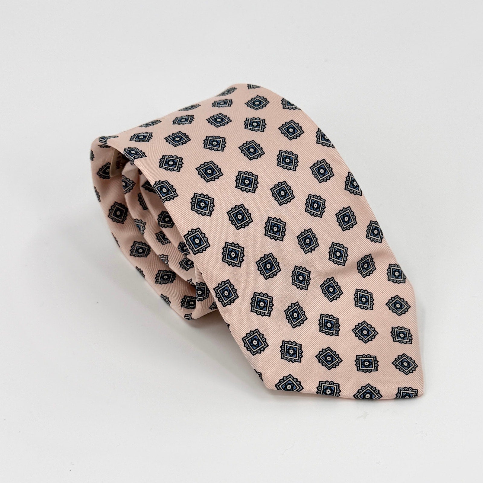 Vintage 80s Bert Pulitzer Pink Blue 100% Silk Geometric Medallion Necktie