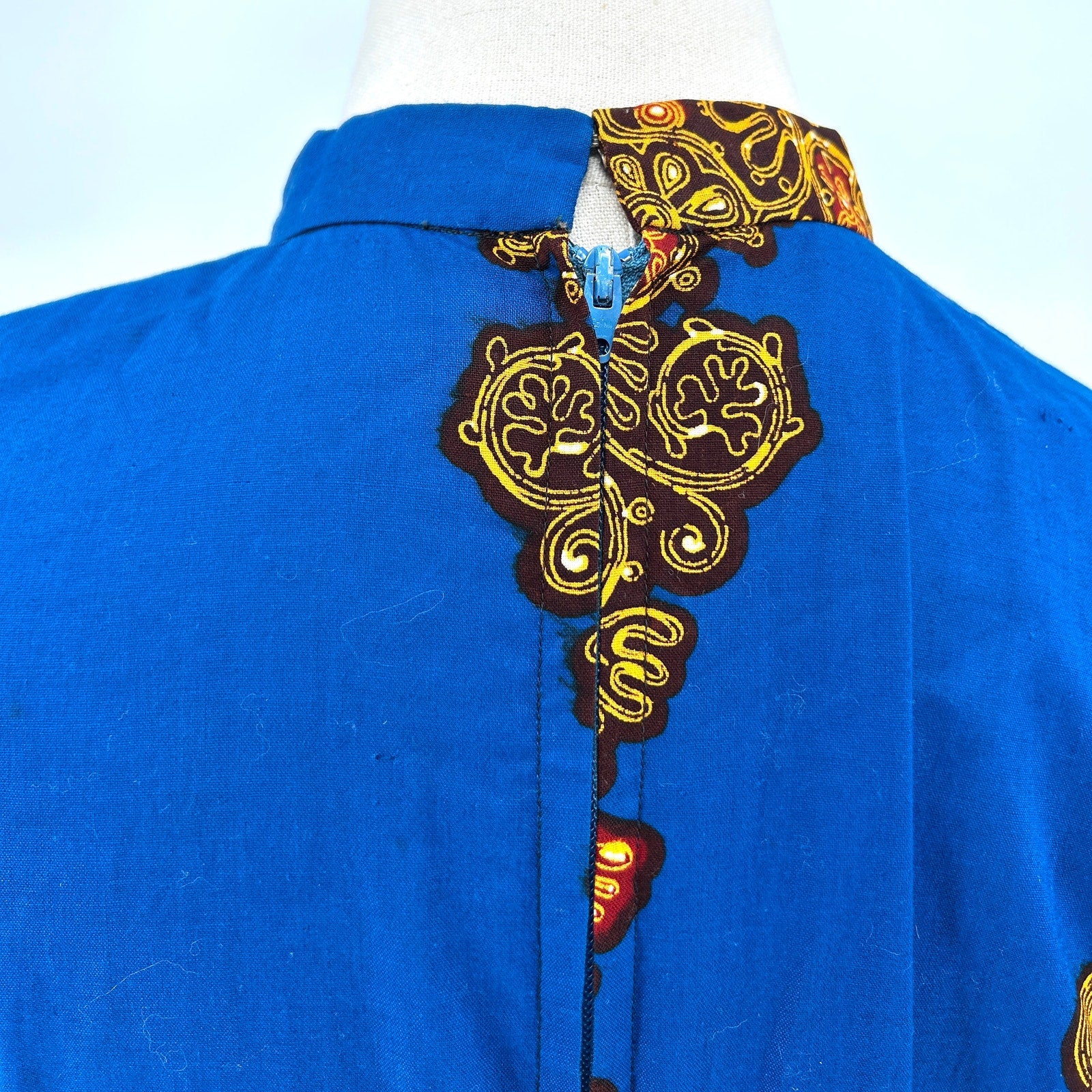 Vintage 70s/80s Bou Boudina Blue Ornate 100% Cotton Tribal Dress