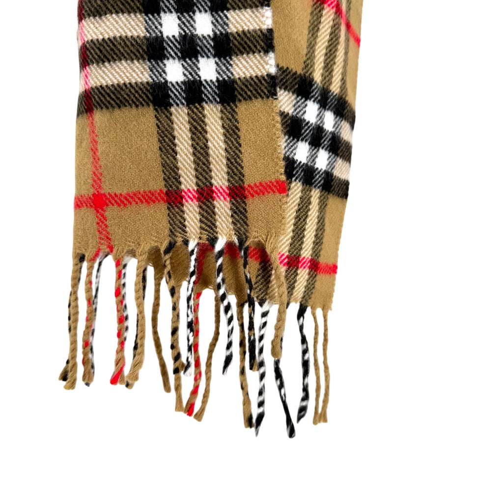 Vintage 90s Tan Red Tartan Wool Cashmere Winter Scarf