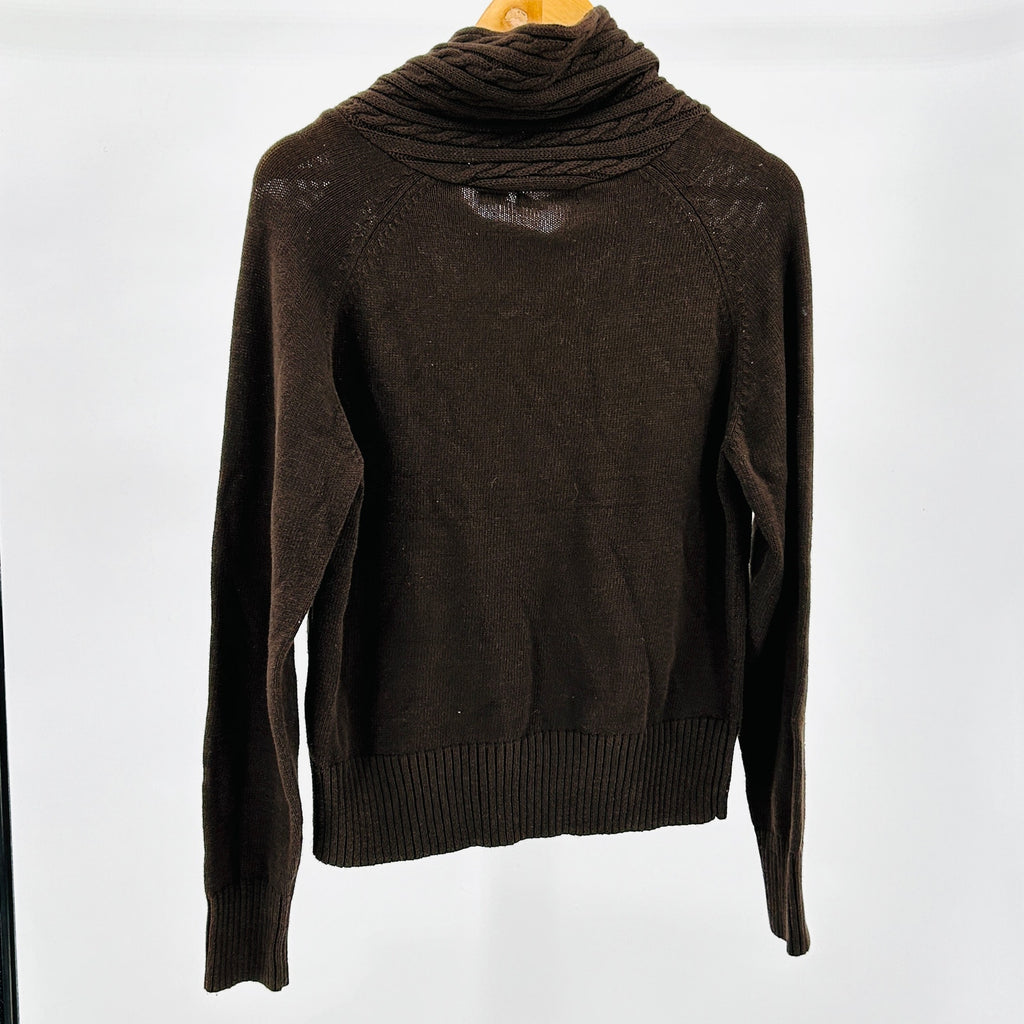 Vintage  Y2K Jeanne Pierre Brown 100% Cotton Cable Button Cowl Sweater