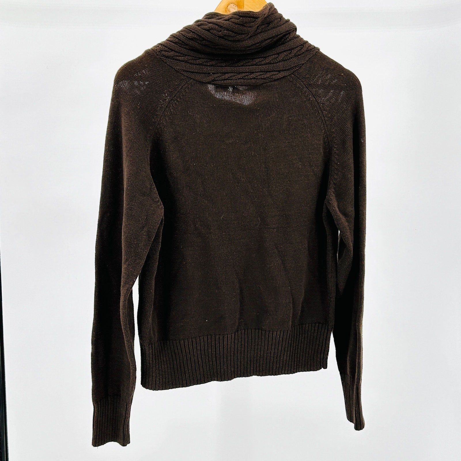 Vintage  Y2K Jeanne Pierre Brown 100% Cotton Cable Button Cowl Sweater