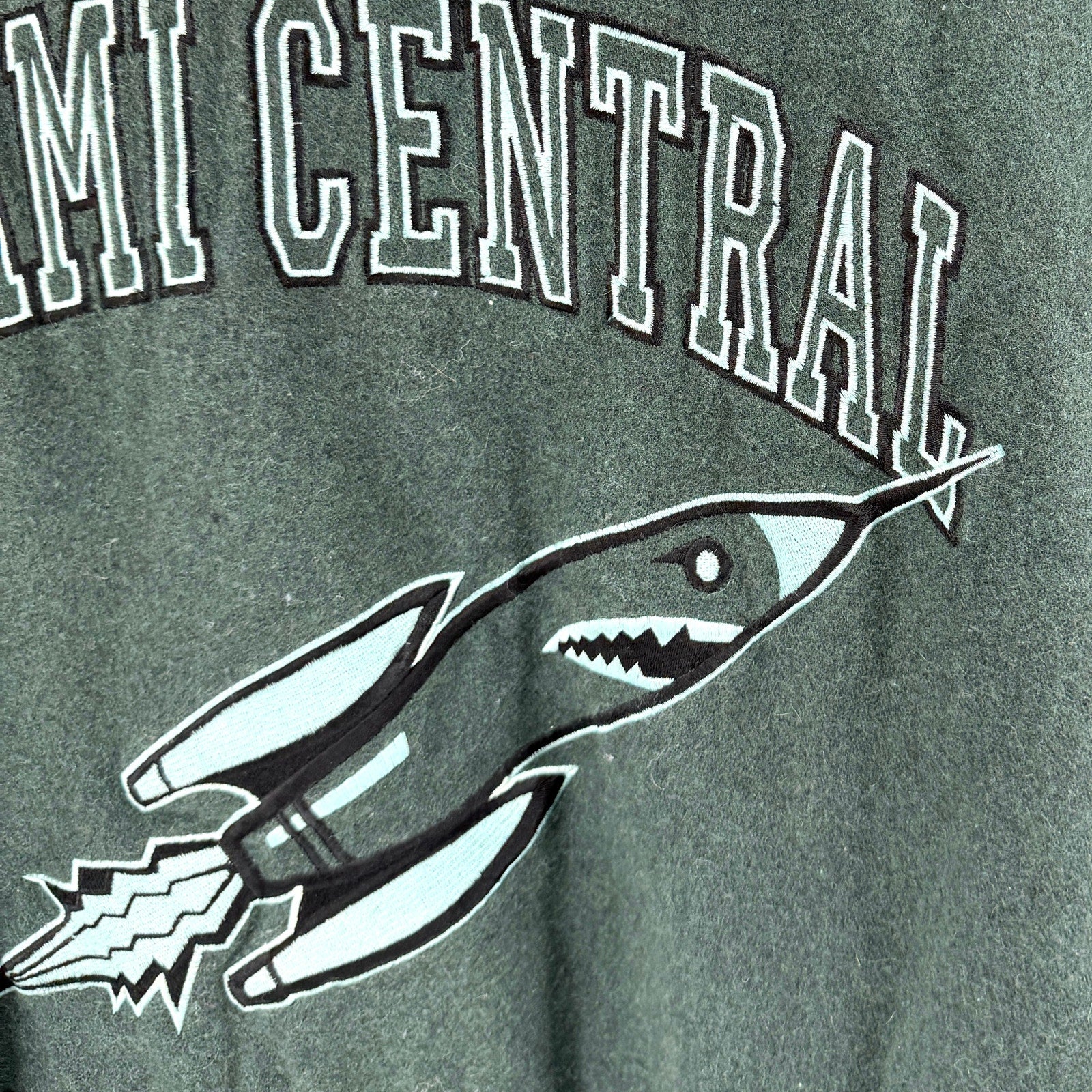 Vintage Y2K My Skool Gear Green White Miami Central Rockets Varsity Jacket