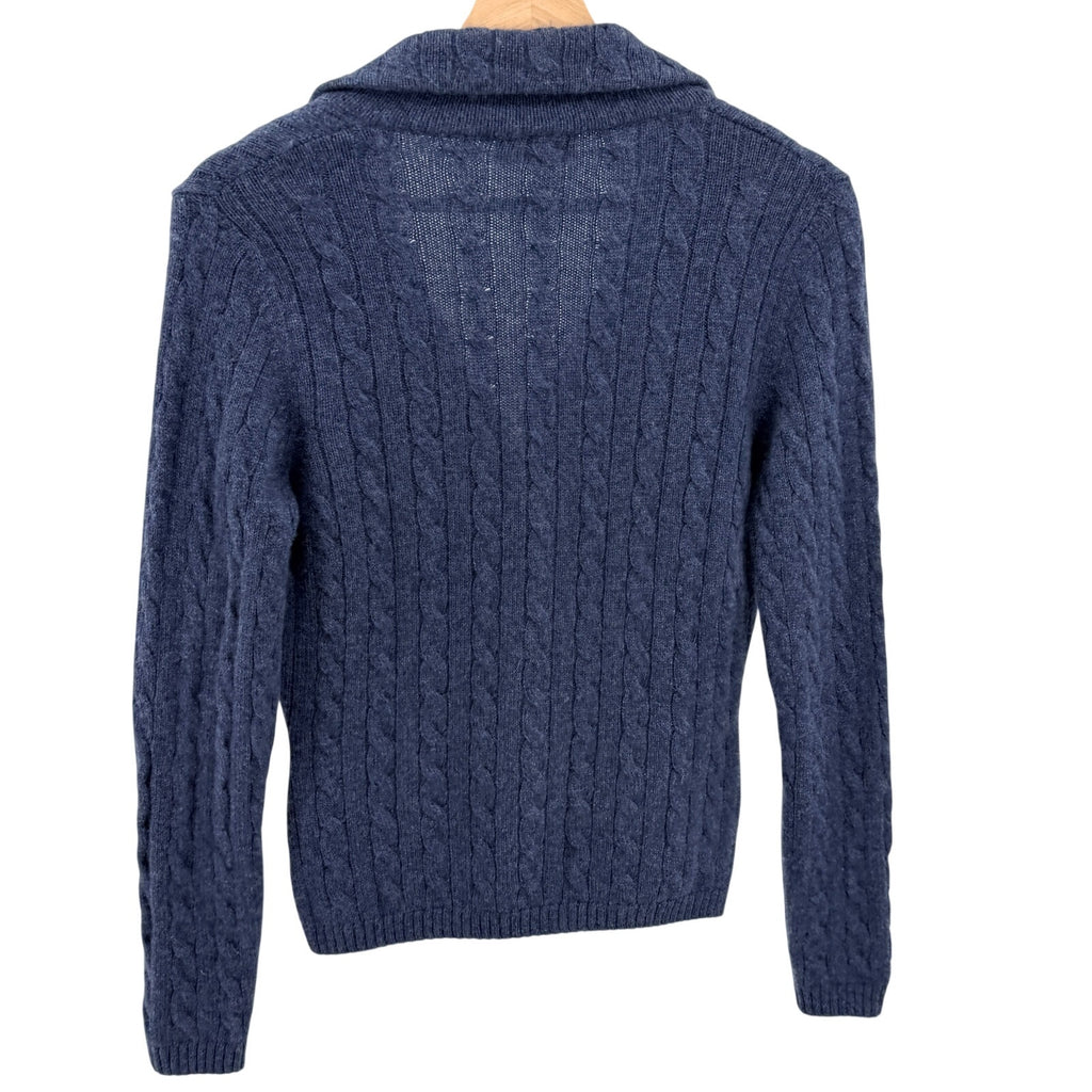 Vintage 90s Peter Elliott Indigo Blue 100% Cashmere Collared Cardigan Sweater