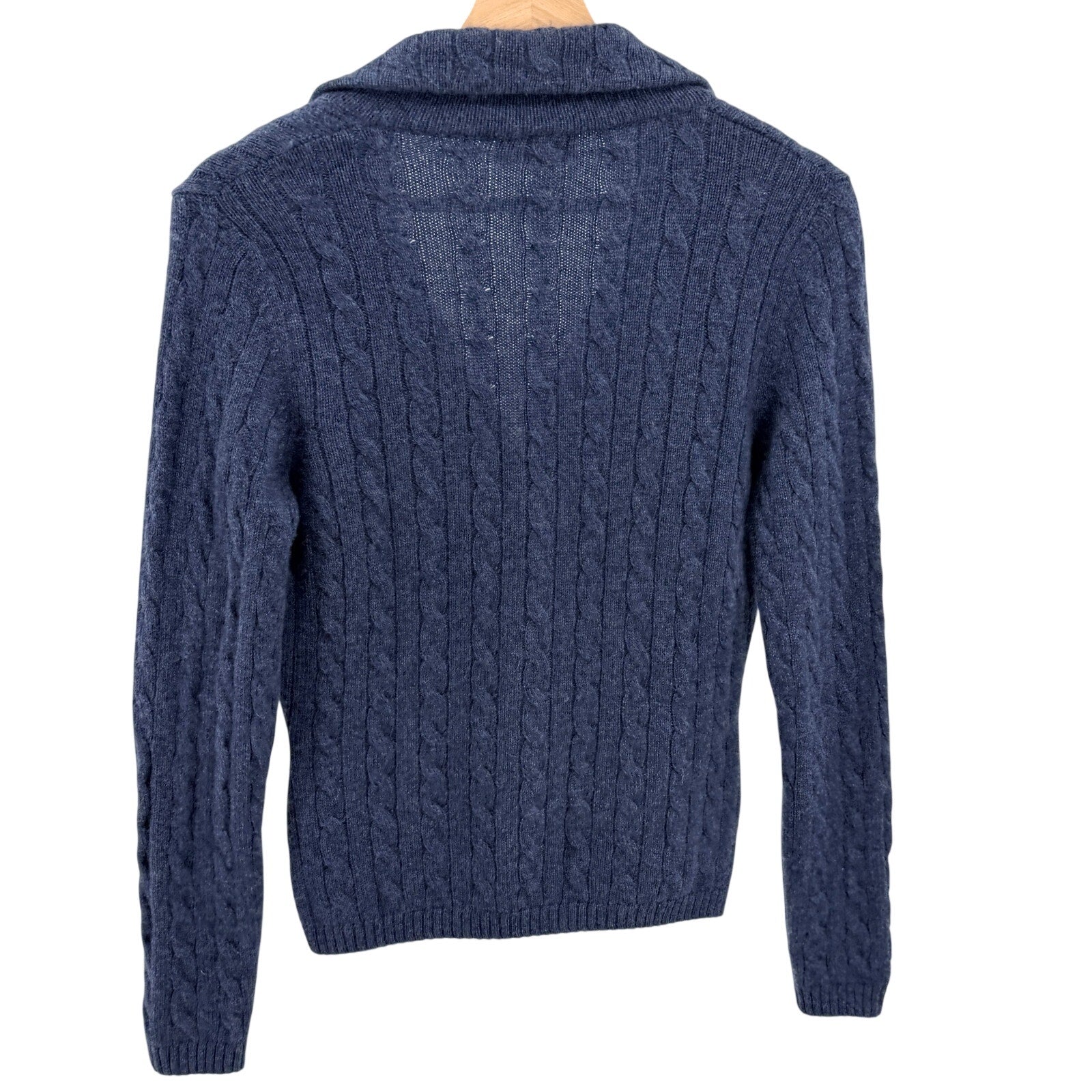 Vintage 90s Peter Elliott Indigo Blue 100% Cashmere Collared Cardigan Sweater