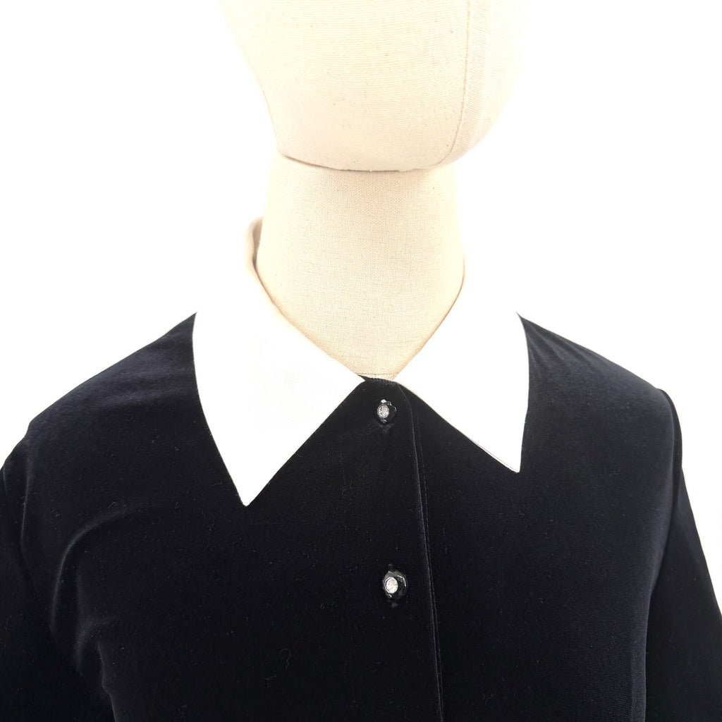 Vintage 90s Ronni Nicole Black Mod Long Sleeve Velvet Shirt Midi Dress