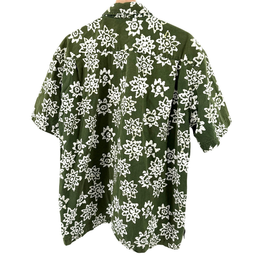 Orvis Olive Green Floral 100% Cotton Batik Print Short Sleeve Shirt