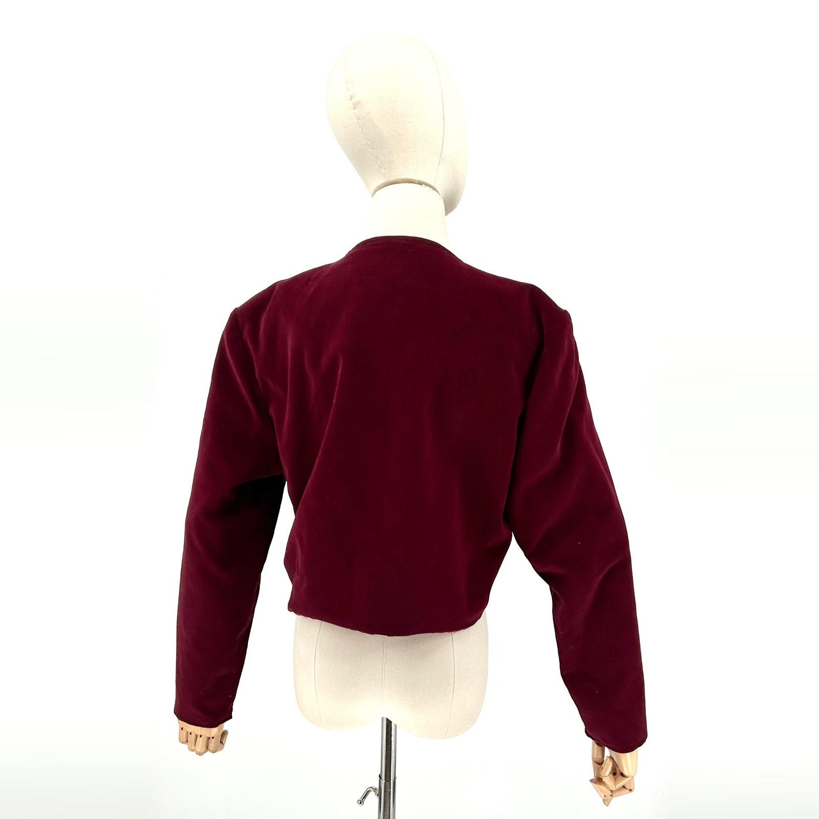 Vintage 90s Double D Ranch Burgundy Cotton Velvet Western Beaded Cropped Blazer