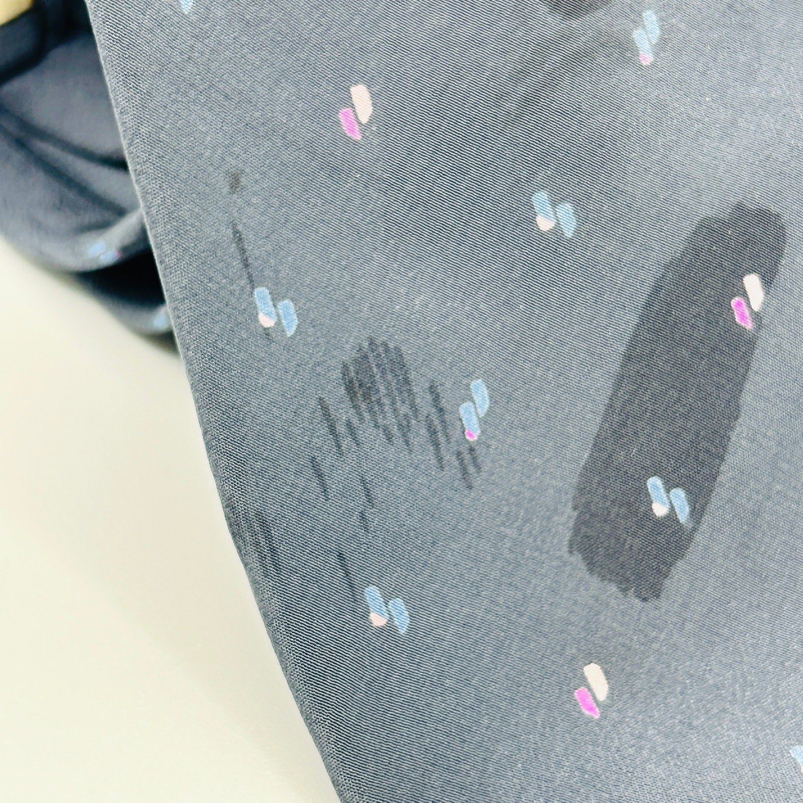Vintage 80s Paco Rabanne Paris Silk Gray Abstract Dot Handmade Tie