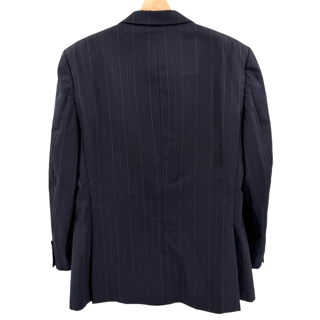 Vintage 90s Burberry Navy Blue 100% Wool Pinstripe Double Breasted Blazer