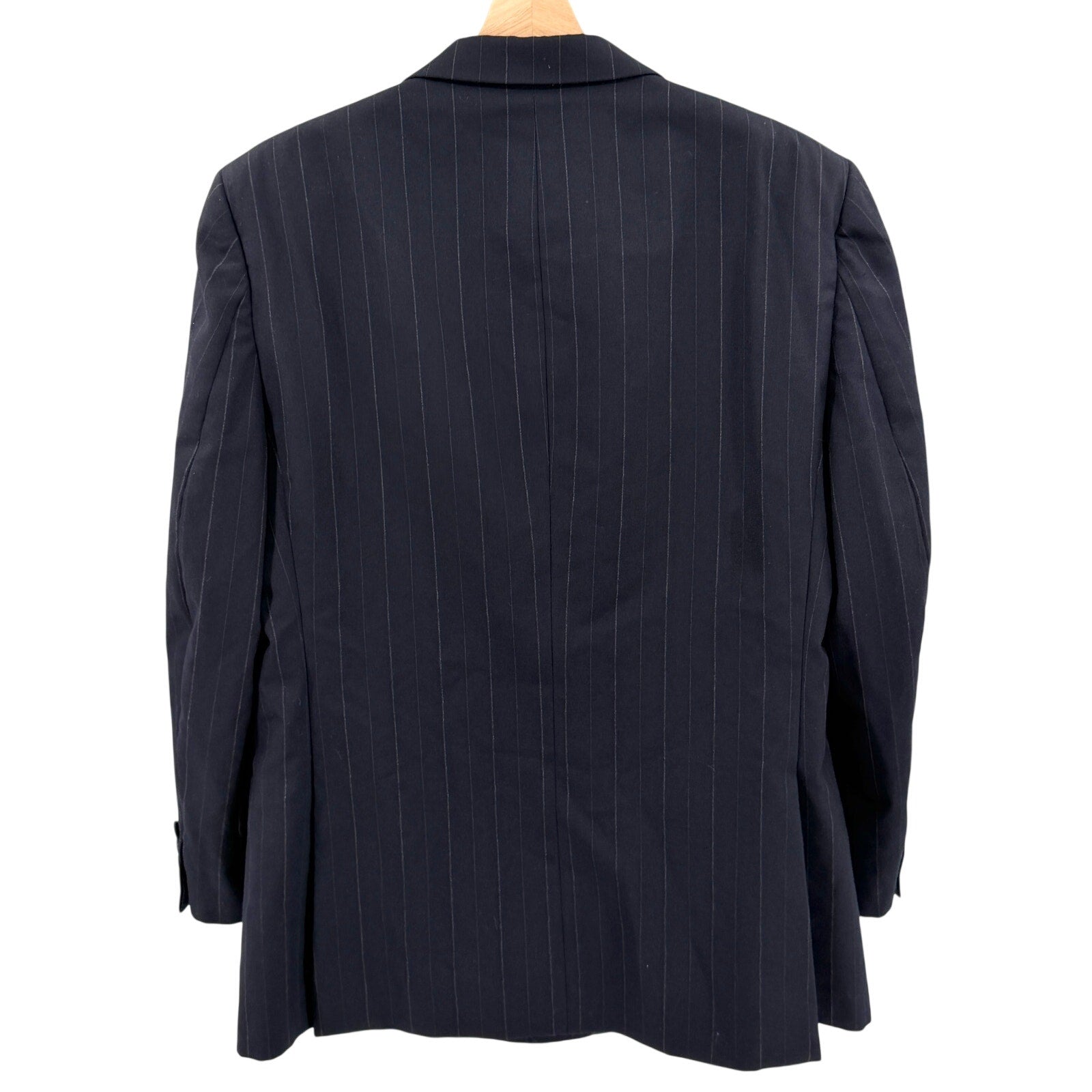 Vintage 90s Burberry Navy Blue 100% Wool Pinstripe Double Breasted Blazer