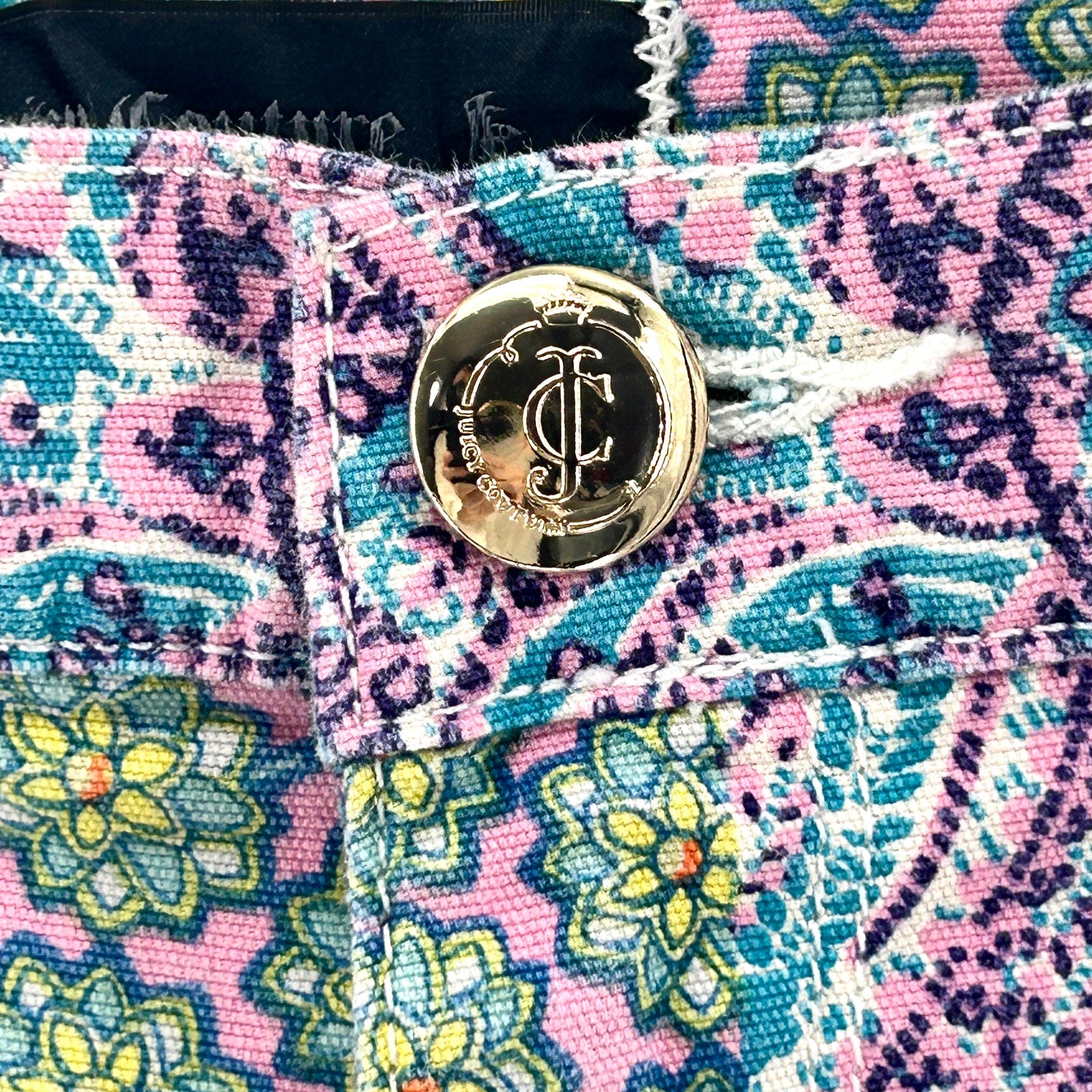 Y2K Juicy Couture Pink Teal Paisley Floral Low Rise Shorts