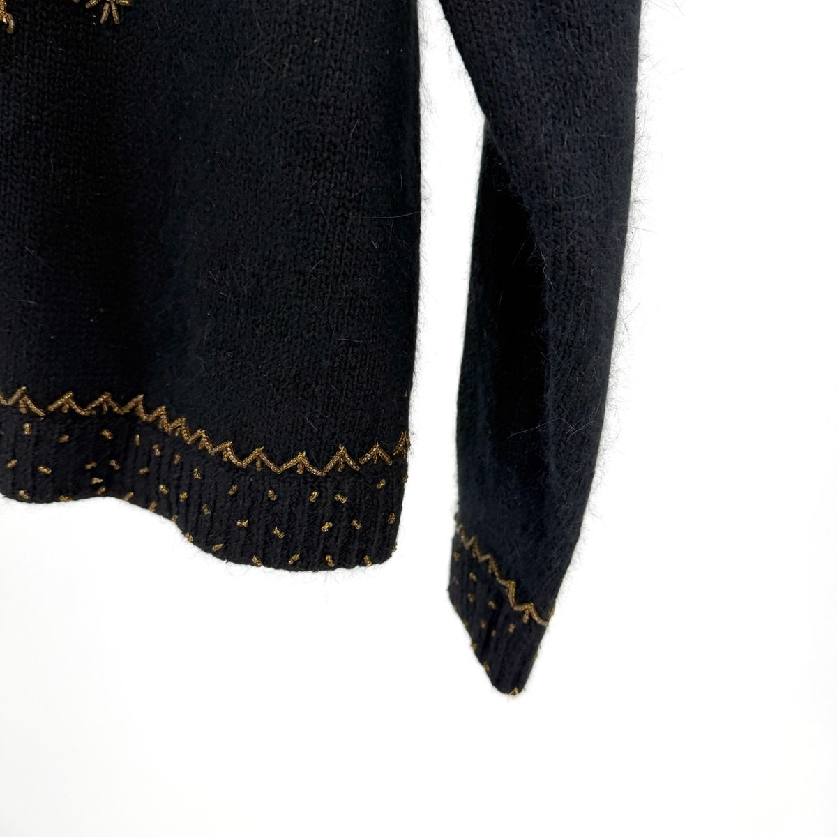 Vintage 90s Karen Scott Black Gold Sequin Beaded Holiday Cardigan