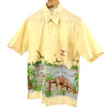 Vintage 90s Pastel Yellow 100% Cotton Dinosaur Border Print Short Sleeve Shirt