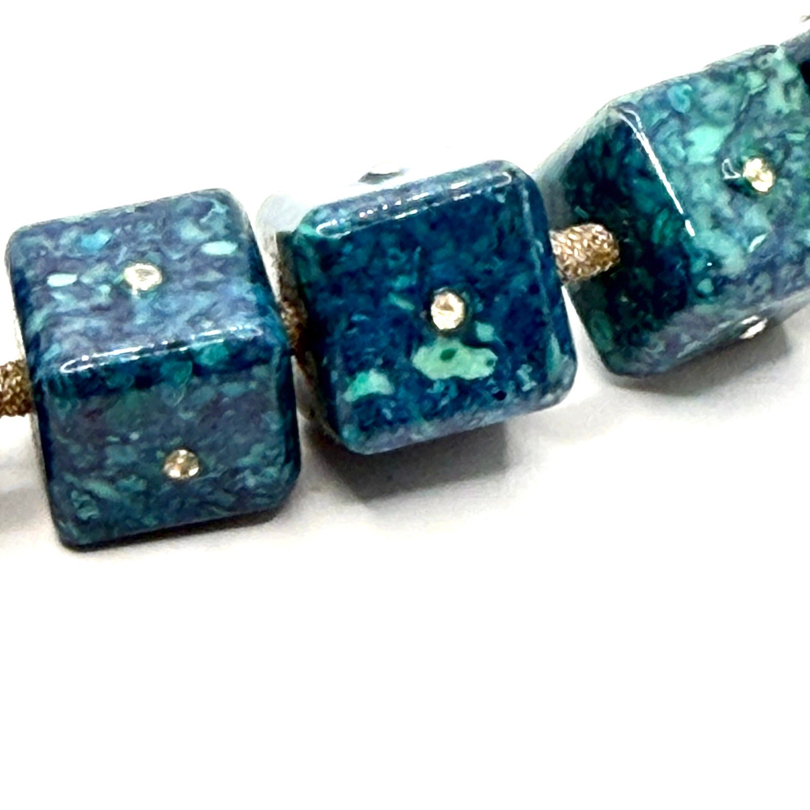 Vintage 90s Turquoise Colored Speckled Cube Beaded Statement Necklace Choker